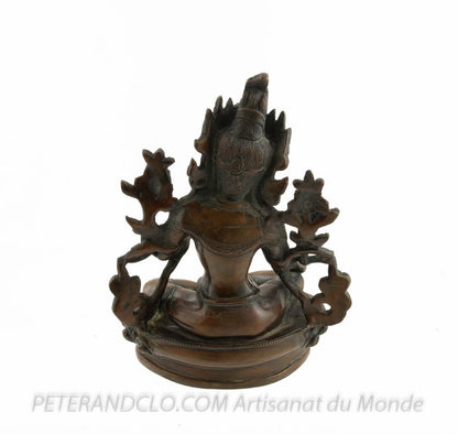 Statue Bouddhiste Tara Verte Assise Sur Lotus En Laiton – Artisanat Du Népal
