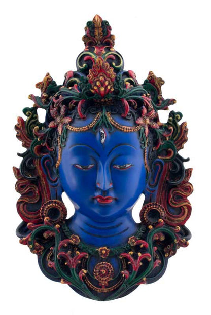 Visage Mural Bouddhiste Tara Verte En Résine Colorée – Symbole De Compassion