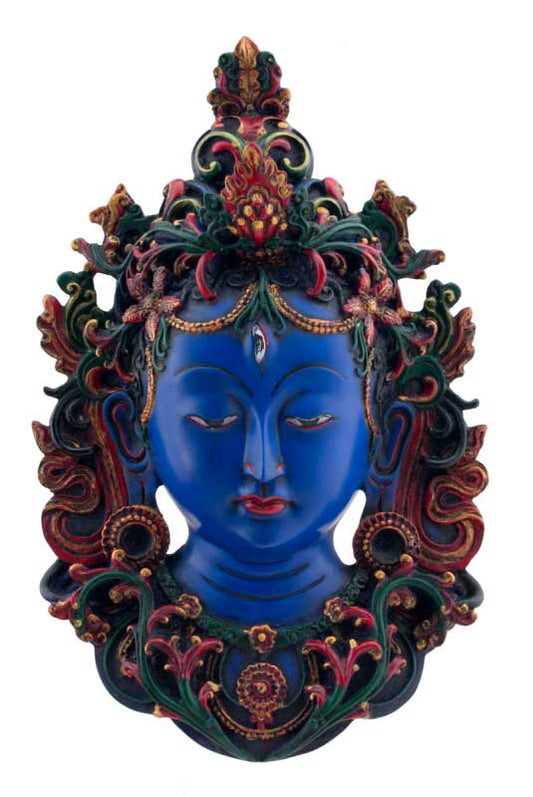 Visage Mural Bouddhiste Tara Verte En Résine Colorée – Symbole De Compassion