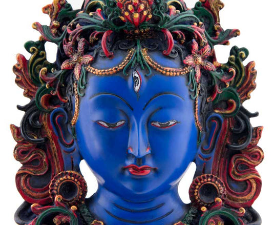 Visage Mural Bouddhiste Tara Verte En Résine Colorée – Symbole De Compassion
