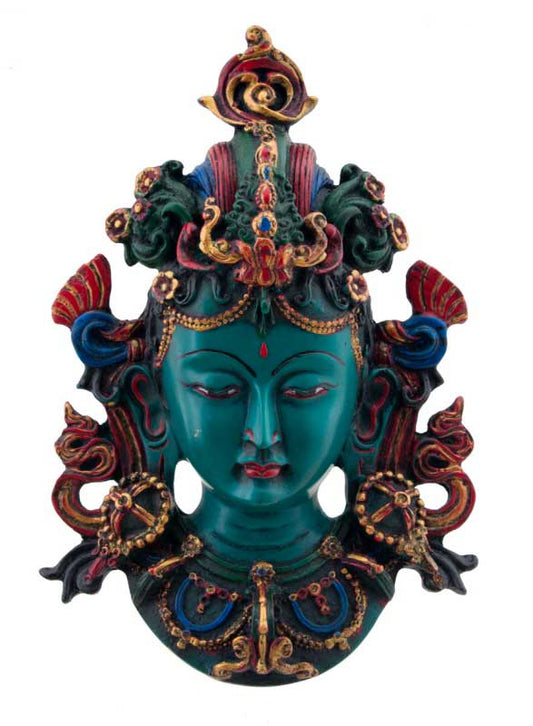 Masque Mural Bouddhiste Tara En Résine Turquoise – Grande Décoration Spirituelle
