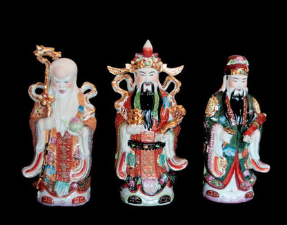 Trois Sages Chinois Fuk Luk Sau – Grandes Statuettes en Porcelaine