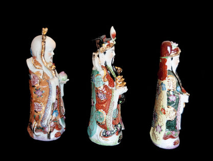 Trois Sages Chinois Fuk Luk Sau – Grandes Statuettes en Porcelaine