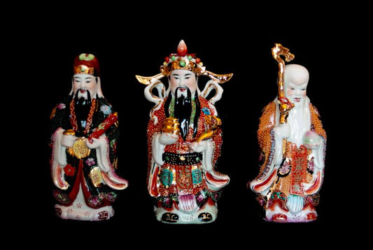 Trois Sages Chinois Fuk Luk Sau – Statuettes en Porcelaine de Chine