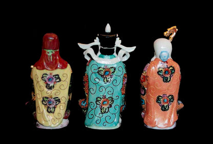 Trois Sages Chinois Fuk Luk Sau – Statuettes en Porcelaine de Chine