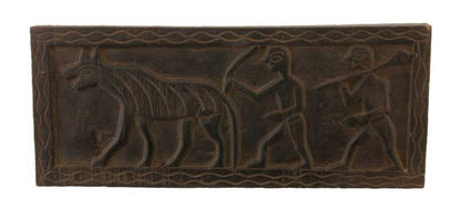 Ancien Siège Tribal Tharu en Bois – Scène Agraire et Travail aux Champs, Népal