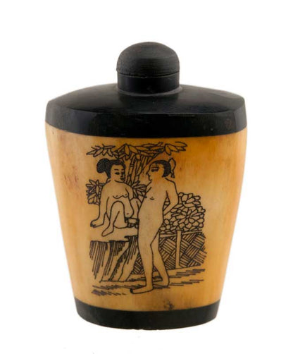Tabatière Chinoise Shunga Kamasutra En Os de Bœuf – Flacon à Tabac à Priser Artisanal