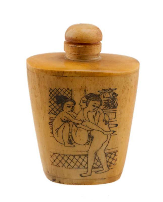 Tabatière Chinoise Kamasutra En Os de Bœuf – Flacon à Tabac à Priser Artisanal