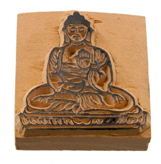 Tampon Encreur En Bois Sculpté Bouddha Symbole Bouddhiste Tibétain