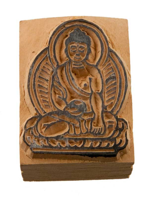 Tampon Encreur En Bois Sculpté Bouddha Symbole Bouddhiste Tibétain
