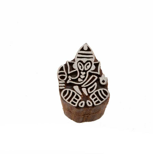 Tampon Encreur En Bois Indien – Motif Éléphant Ganesh