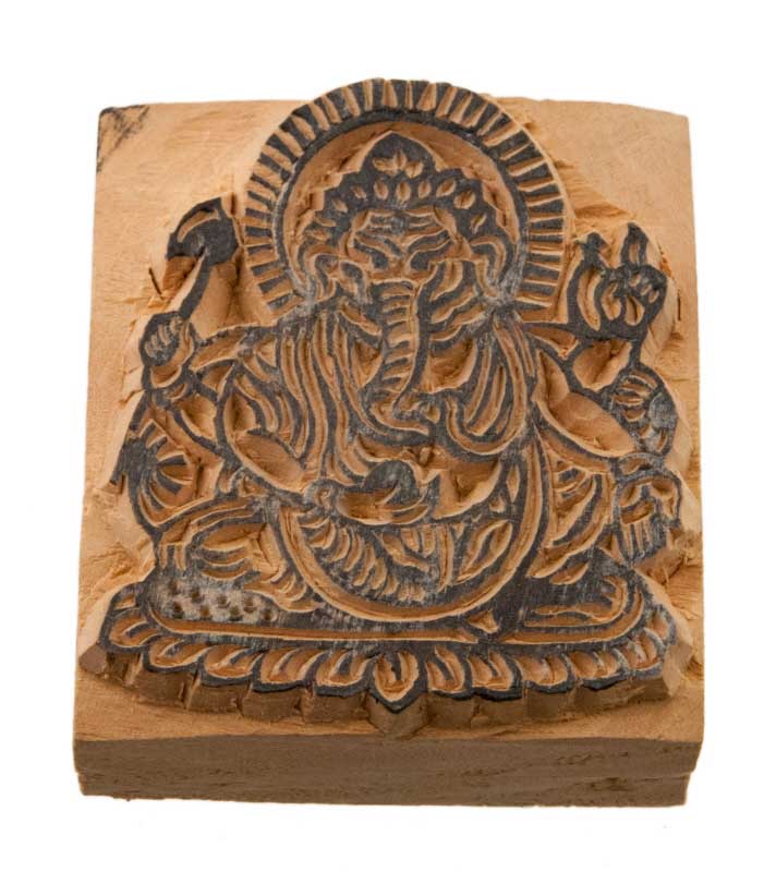 Tampon Encreur En Bois Sculpté Ganesha Divinité Hindoue Symbole Spirituel