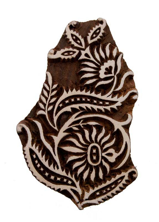 Tampon Encreur À Batik En Bois Sculpté – Motif Fleur De Pushkar