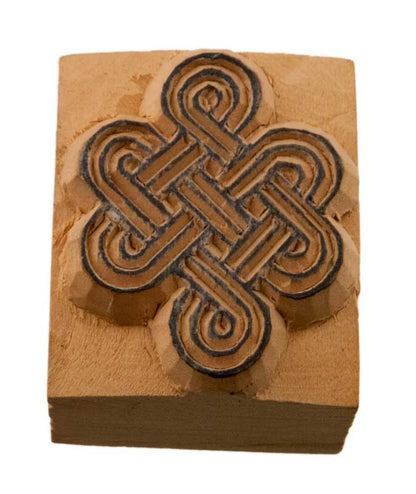 Tampon Encreur En Bois Sculpté Nœud Infini Bouddhiste Tibétain