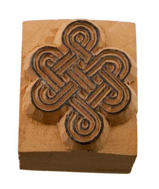 Tampon Encreur En Bois Sculpté Nœud Infini Bouddhiste Tibétain