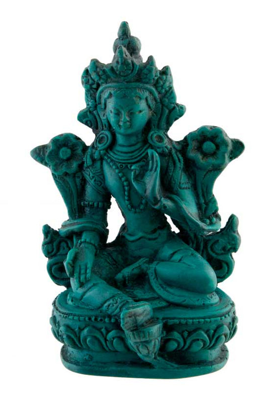 Statue Bouddhiste Tara Verte En Résine Turquoise – Artisanat Du Népal