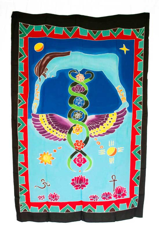 Batik Chakra Connexion Caducée – Peinture Artisanale sur Coton de Bali