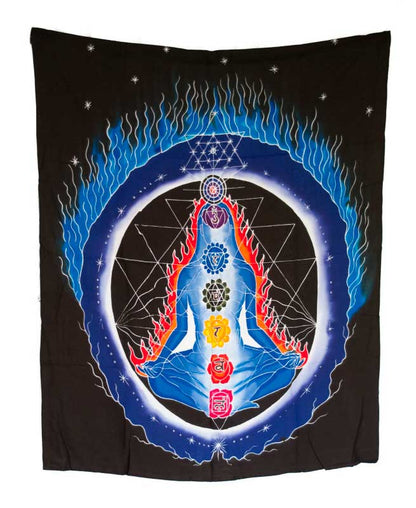 Batik Chakra Connexion Méditation Attitude – Peinture Artisanale sur Coton de Bali
