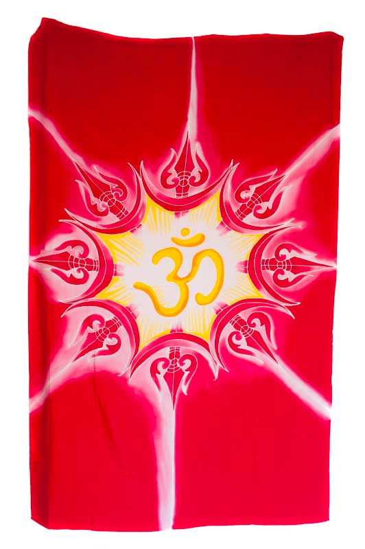 Batik Om et Trident de Shiva – Grande Tenture Murale Spirituelle en Coton