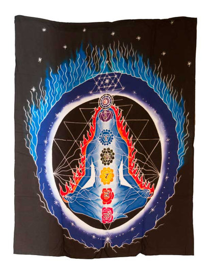 Batik Chakra Connexion Méditation Attitude – Peinture Artisanale sur Coton de Bali