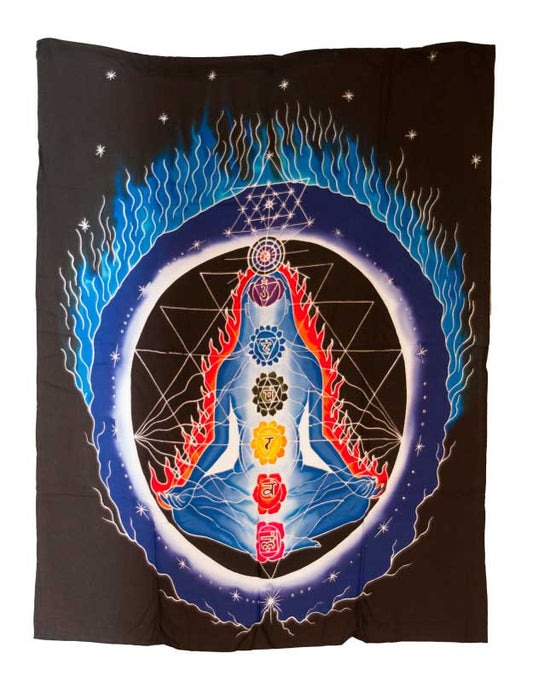 Batik Chakra Connexion Méditation Attitude – Peinture Artisanale sur Coton de Bali