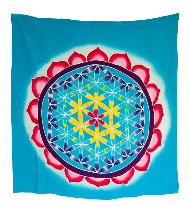Batik Chakra Sri Yantra Fleur de Vie – Peinture Artisanale sur Coton de Bali