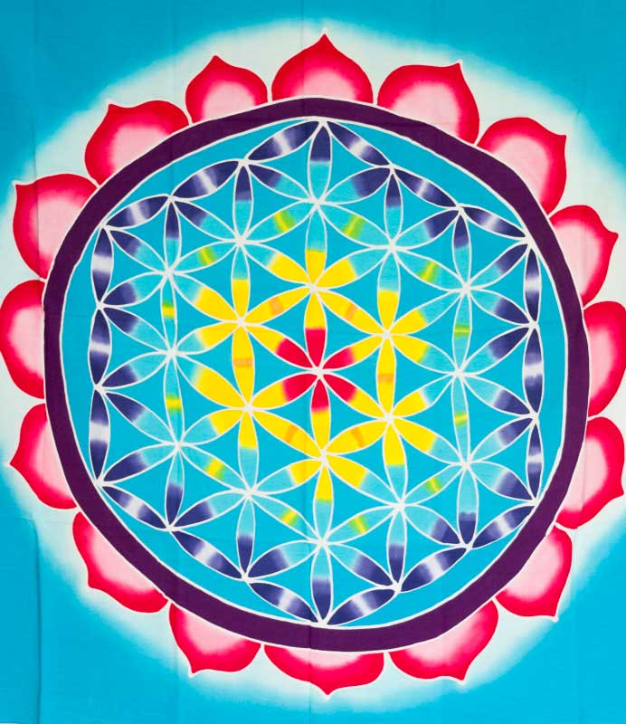 Batik Chakra Sri Yantra Fleur de Vie – Peinture Artisanale sur Coton de Bali