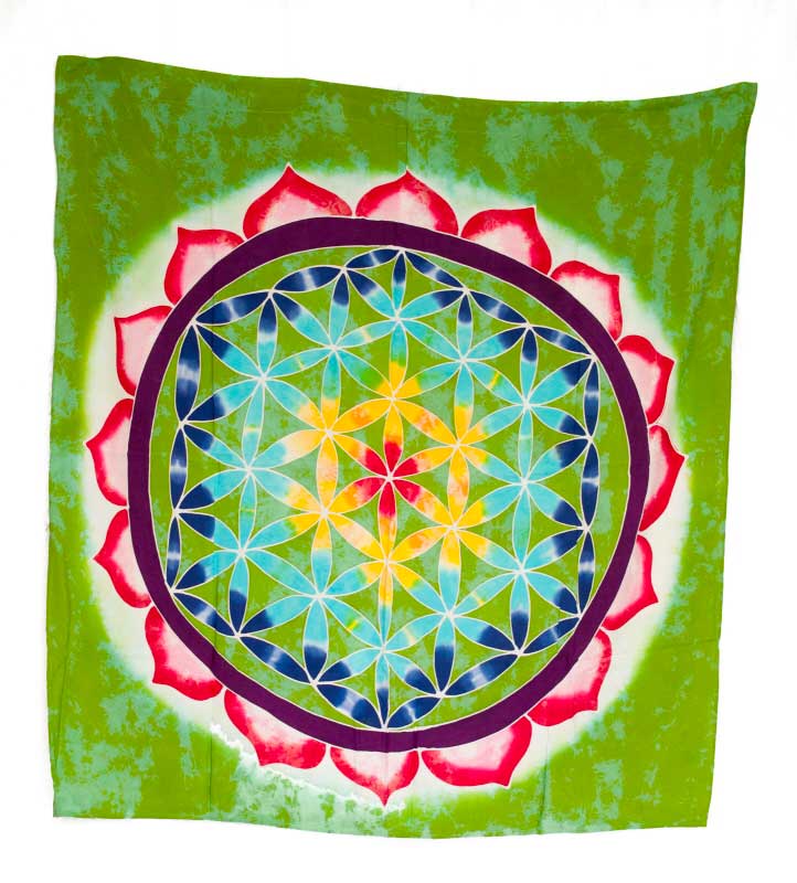 Batik Chakra Sri Yantra Fleur de Vie – Peinture Artisanale sur Coton de Bali