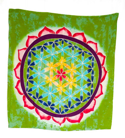 Batik Chakra Sri Yantra Fleur de Vie – Peinture Artisanale sur Coton de Bali