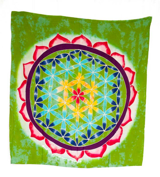 Batik Chakra Sri Yantra Fleur de Vie – Peinture Artisanale sur Coton de Bali