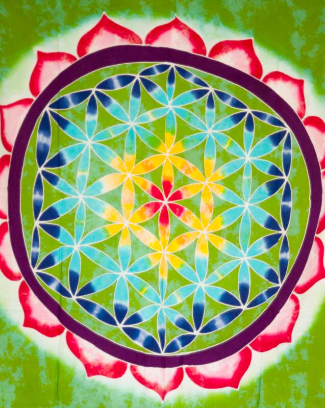 Batik Chakra Sri Yantra Fleur de Vie – Peinture Artisanale sur Coton de Bali