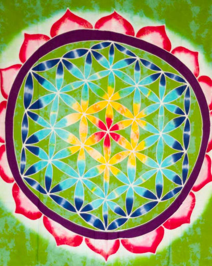 Batik Chakra Sri Yantra Fleur de Vie – Peinture Artisanale sur Coton de Bali