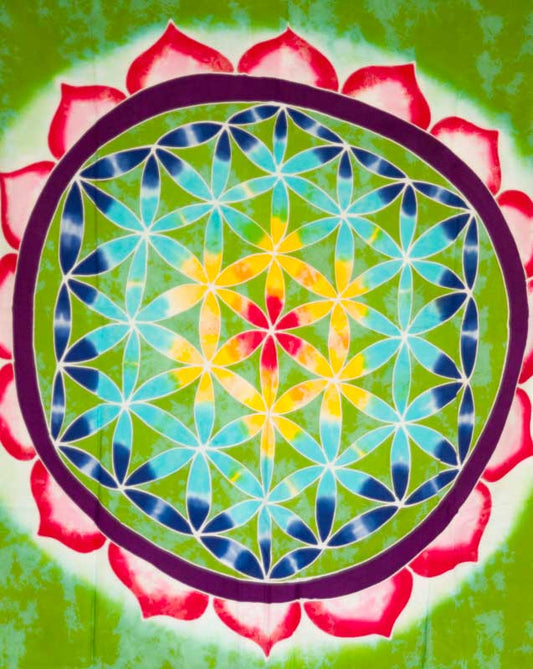 Batik Chakra Sri Yantra Fleur de Vie – Peinture Artisanale sur Coton de Bali