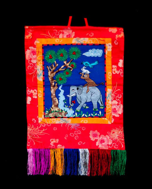 Thangka Des 4 Amis Et Des 4 Frères Harmonieux – Broderie Bouddhiste Du Népal