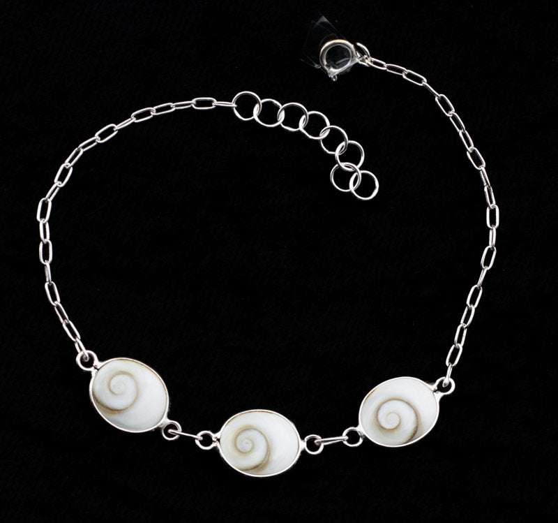 Bracelet Œil De Sainte Lucie Ou Œil De Shiva En Coquillage Et Argent Massif 925