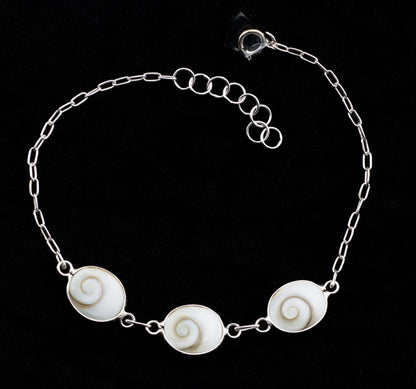 Bracelet Œil De Sainte Lucie Ou Œil De Shiva En Coquillage Et Argent Massif 925