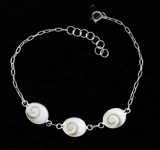 Bracelet Œil De Sainte Lucie Ou Œil De Shiva En Coquillage Et Argent Massif 925