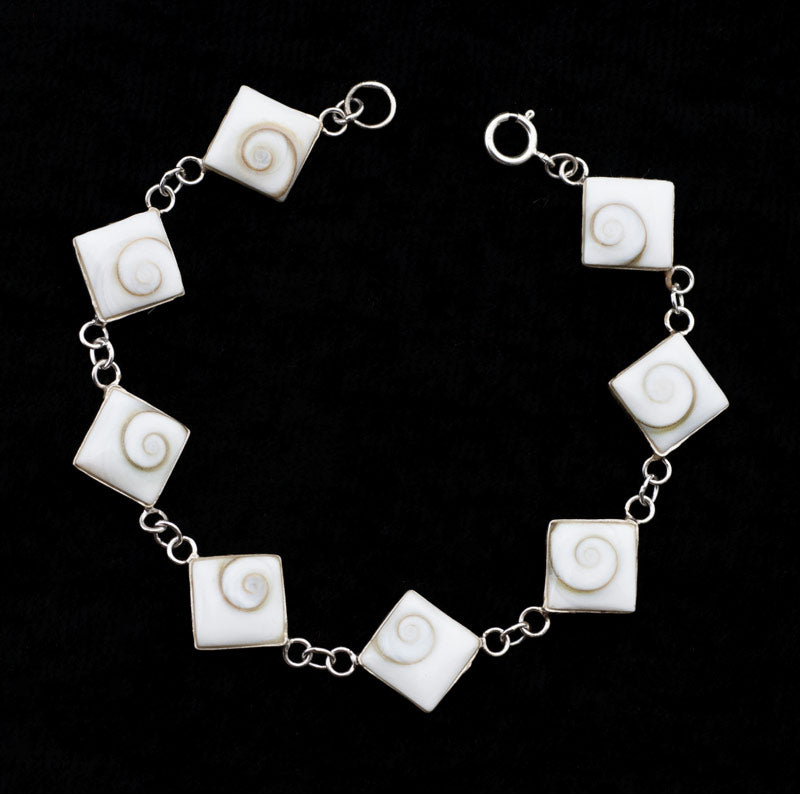 Bracelet Œil De Sainte Lucie Ou Œil De Shiva En Coquillage Et Argent Massif 925