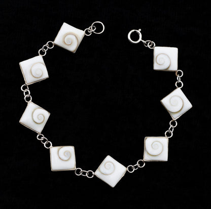 Bracelet Œil De Sainte Lucie Ou Œil De Shiva En Coquillage Et Argent Massif 925