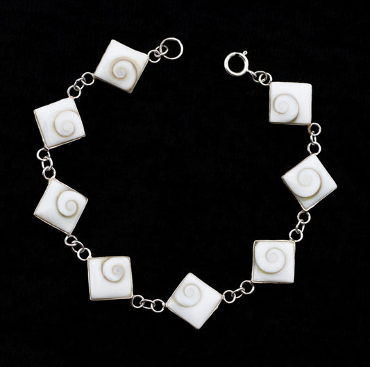 Bracelet Œil De Sainte Lucie Ou Œil De Shiva En Coquillage Et Argent Massif 925