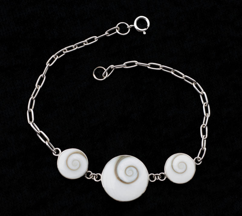 Bracelet Œil De Sainte Lucie Ou Œil De Shiva En Coquillage Et Argent Massif 925