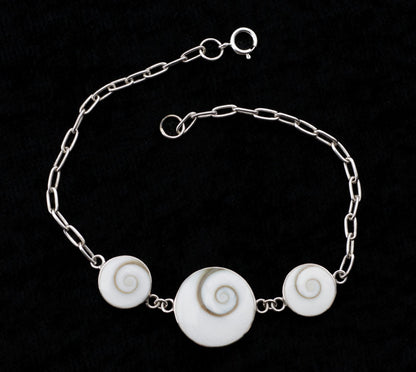 Bracelet Œil De Sainte Lucie Ou Œil De Shiva En Coquillage Et Argent Massif 925