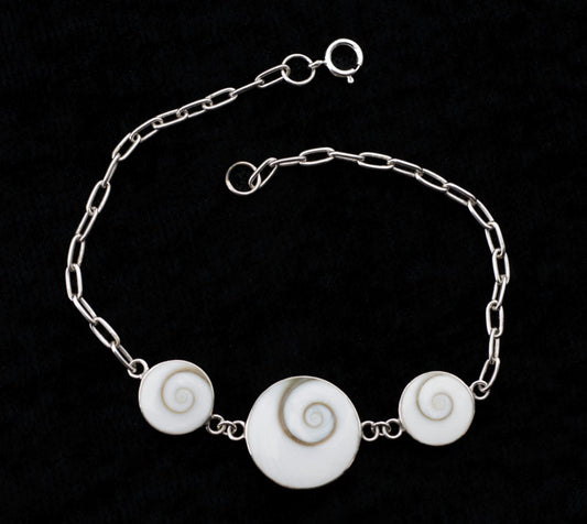 Bracelet Œil De Sainte Lucie Ou Œil De Shiva En Coquillage Et Argent Massif 925