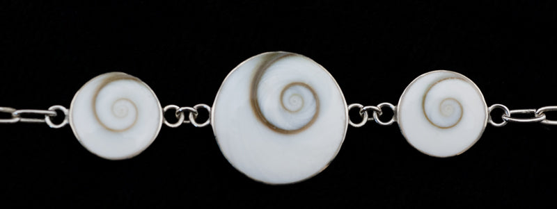 Bracelet Œil De Sainte Lucie Ou Œil De Shiva En Coquillage Et Argent Massif 925