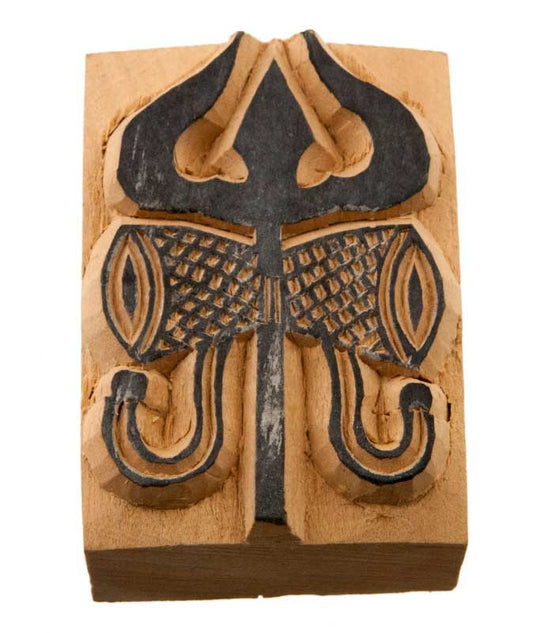 Tampon Encreur En Bois Sculpté Trident De Lord Shiva Symbole Hindouiste