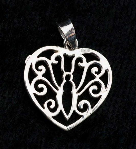 Pendentif cœur et papillon en argent massif 925 – Élégance et symbolisme