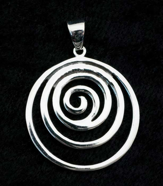 Pendentif géométrie sacrée spirale en argent massif 925 – Bijou ethnique artisanal