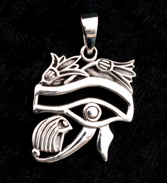 Pendentif Œil d’Horus tête de faucon en argent massif 925 – Bijou de l’Égypte ancienne