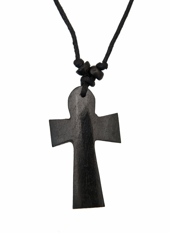 Collier Pendentif Croix de Vie Ankh Ethnique Tibétain en Os de Bovin