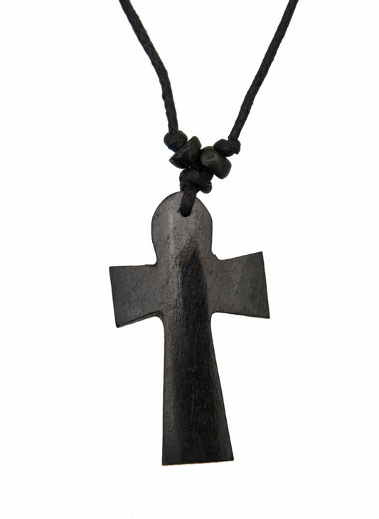 Collier pendentif Croix de Vie Ankh ethnique tibétain en corne de yak